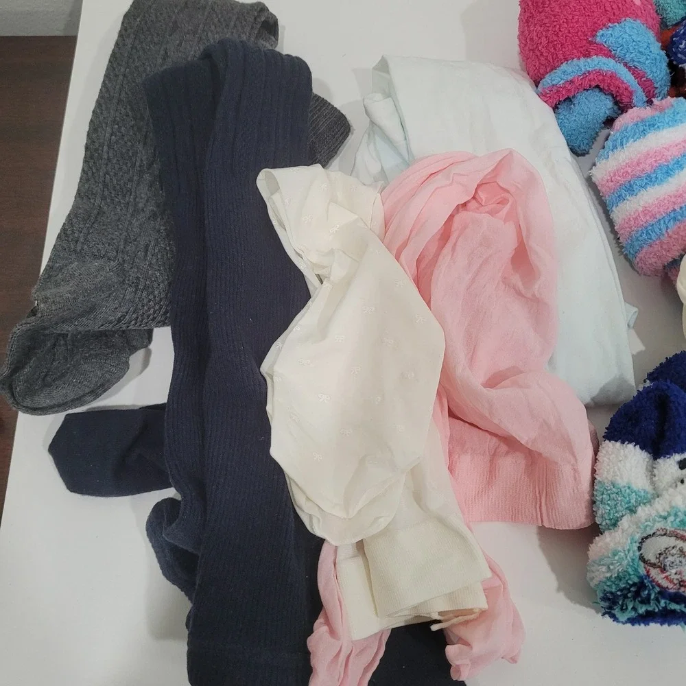 Girls Socks and Tights Lot Fuzzy Lace Trim Ribbed Knit Toddler Little Girls